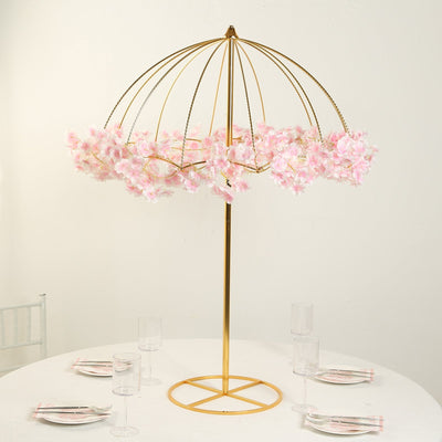 Wedding Centerpiece Umbrella Design Metal Gold - Round Base Floral Frame Stand 42"