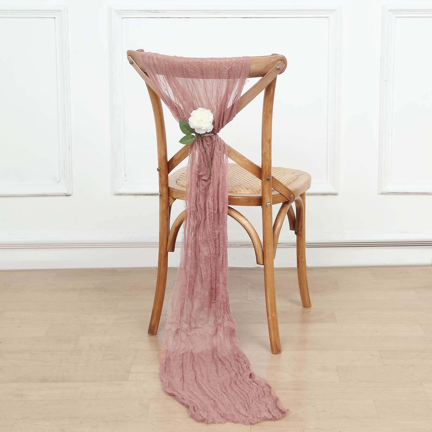 5 Pack Cheesecloth Gauze 16"x88" Chair Sashes Dusty Rose - Stylish Boho Decor for Weddings & Gatherings