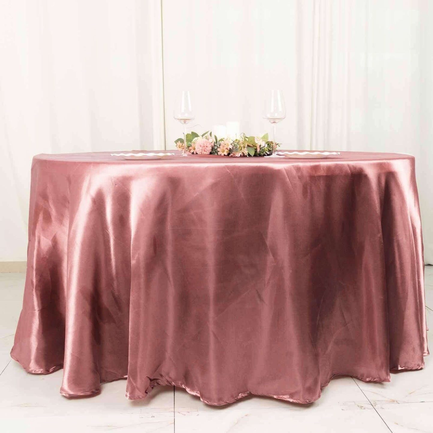 Satin 120" Round Tablecloth Cinnamon Rose - Stylish Seamless Table Cover