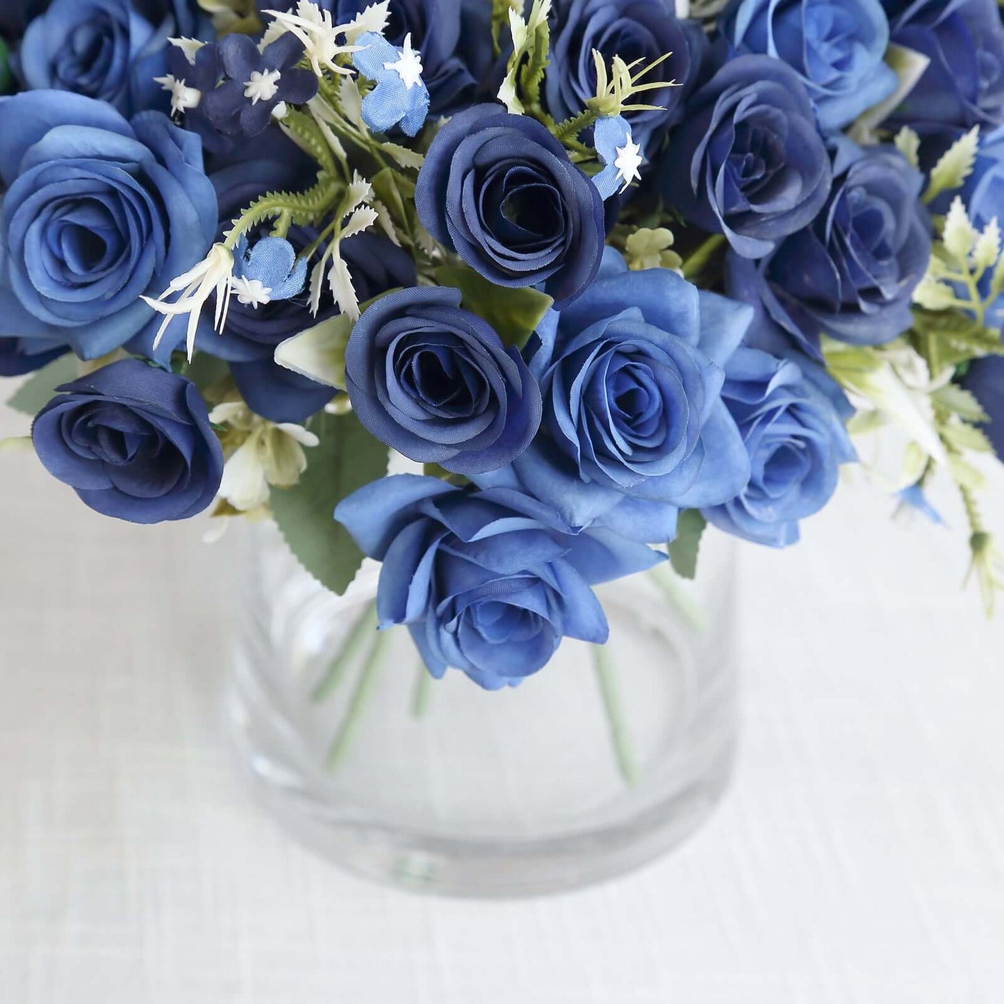 4 Bushes 12" Navy Blue Real Touch Artificial Silk Rose Flower Bouquet, Faux Bridal Flowers