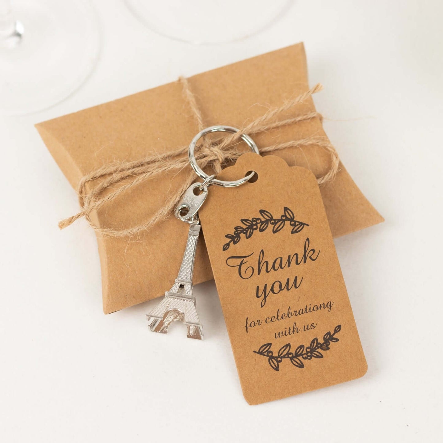 10 Pack Silver Plastic Paris Eiffel Tower Keychain Wedding Favors, 4" Bridal Shower Party Souvenirs With Thank You Tag