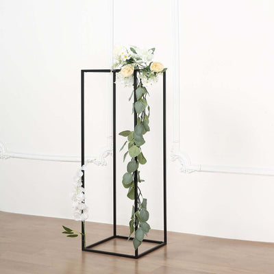 2-Pack Wedding Flower Stand Black Metal Geometric Column Frame Rectangular - Versatile Floral Pedestal for Sophisticated Arrangements 32"
