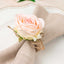 4 Pack Blush Artificial Rose Flower Wooden Napkin Holders, Farmhouse Country Floral Napkin Rings - 4"