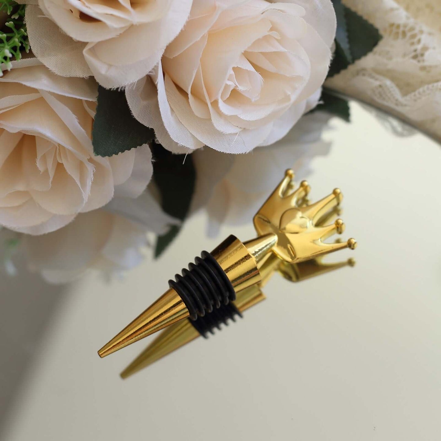 4" Gold Metal Princess Crown Wine Bottle Stopper Party Favor with Clear Gift Box, Thank You Tag and Ribbon