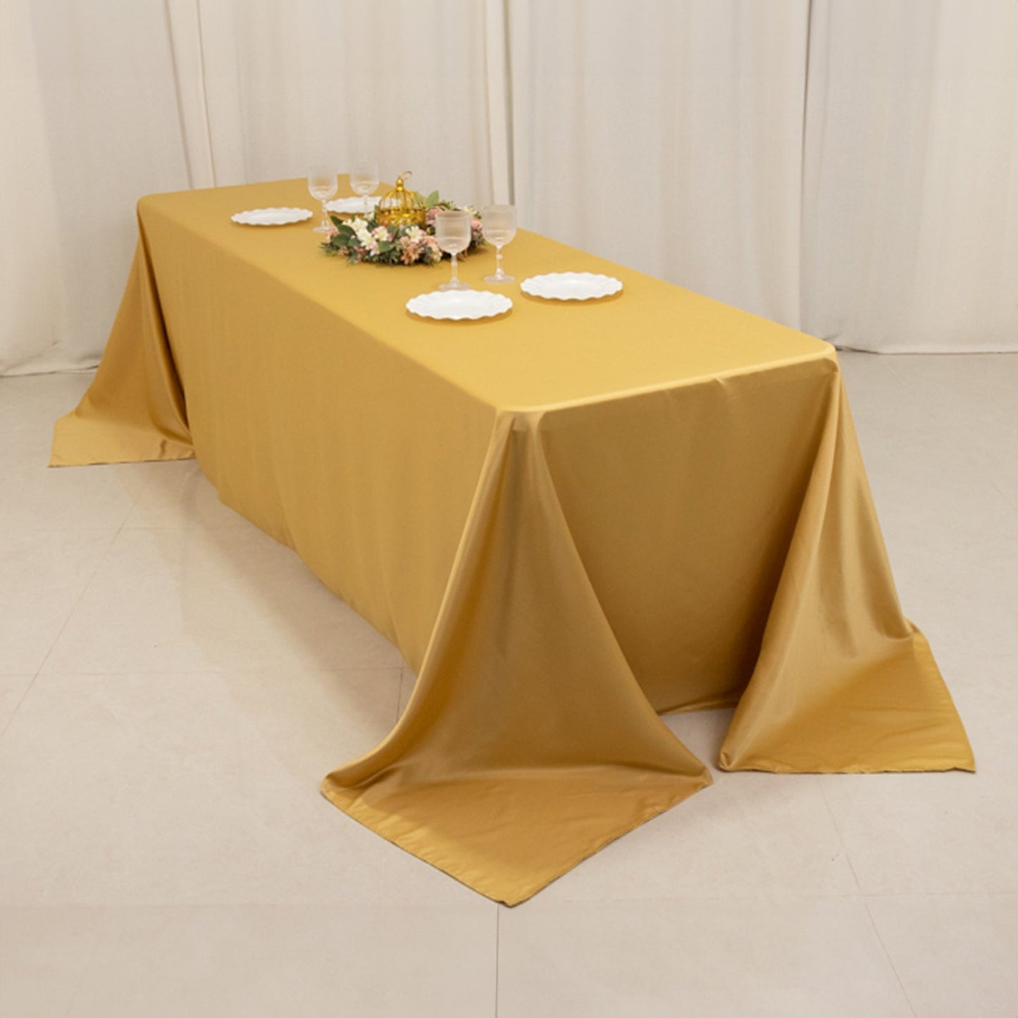 Lamour Satin 90"x156" Rectangle Tablecloth Champagne - Luxurious, Soft Seamless Table Cover