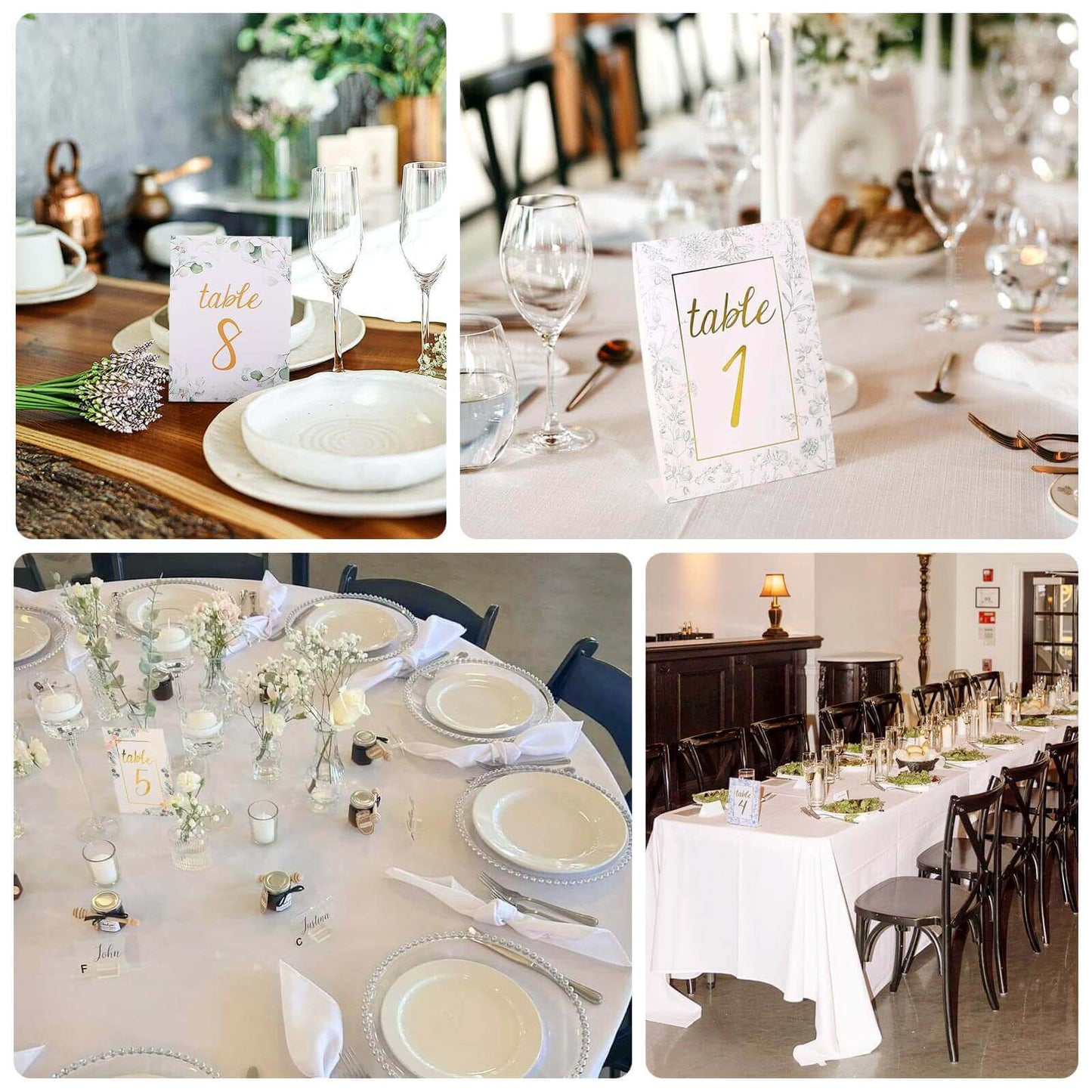 25-Pack Paper Wedding Table Numbers 1-25 White Peony Flower Design - Free Standing Double Sided Table Signs with Glam Gold Foil Numbers 7"