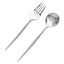 24-Pack Plastic Fork and Spoon Set Metallic Silver - Heavy Duty Disposable Modern Utensils 6"