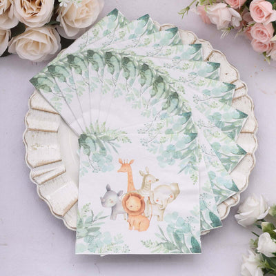 20-Pack Paper Beverage Napkins with Safari Animal Print - Jungle Theme 2 Ply Disposable Party Napkins 6.5"x6.5" 18GSM