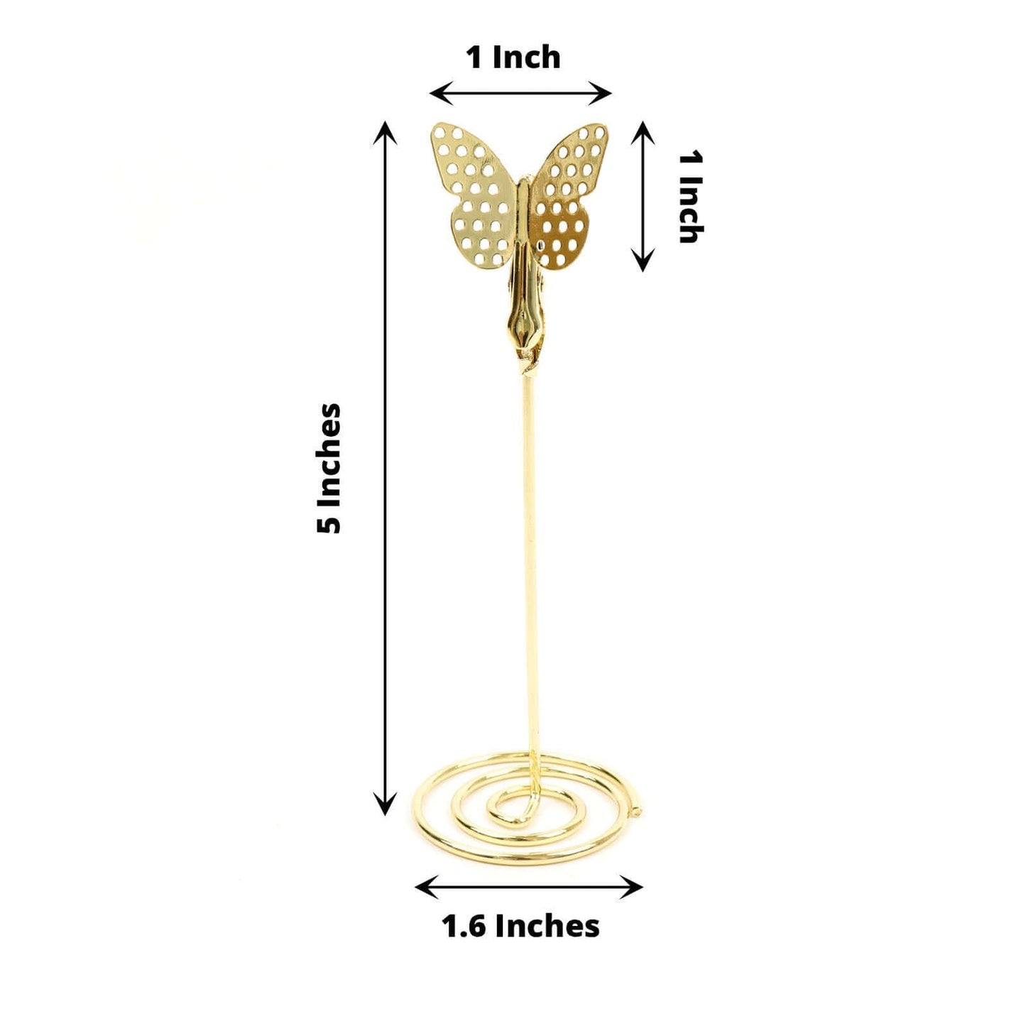 5-Pack Metal Place Card Holders Gold - Modern Table Number Stands with Whimsical Butterfly Clips & Spiral Base for Signs Memos Photos Menus 5"