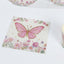 96 Pcs Paper Dinnerware Set with Butterfly Print White/Pink - Disposable Tableware Set with Plates, Cups, and Napkins