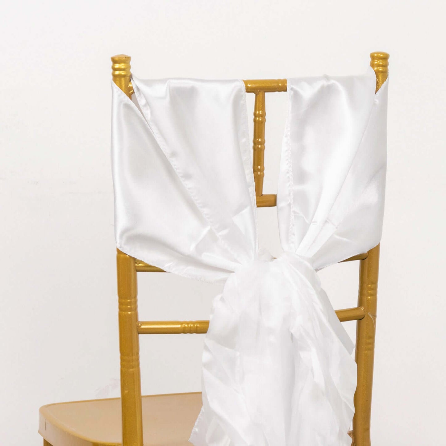 5 Pack Chiffon Satin Chair Sashes White - Easy to Install Lustrous Ruffled Curly Willow Wedding Chair Decorations