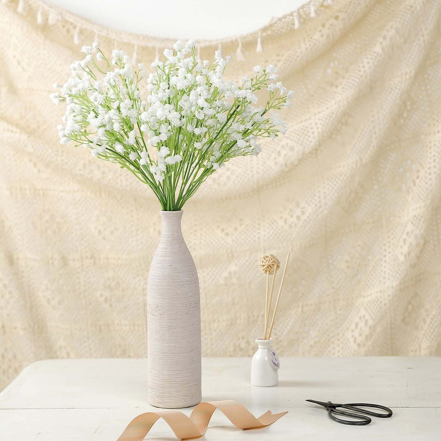 12 Stems 22" White Artificial Silk Babys Breath Gypsophila Flowers