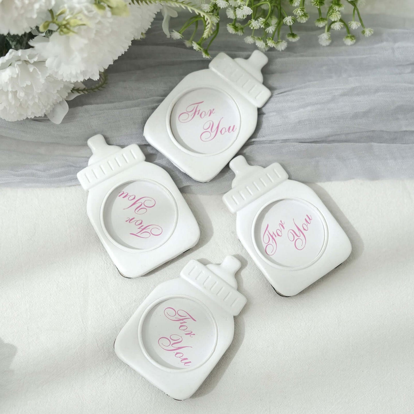 4 Pack White Resin 4" Baby Feeding Bottle Picture Frame Party Favors, Baby Shower Favors, Gender Reveal Party Gifts