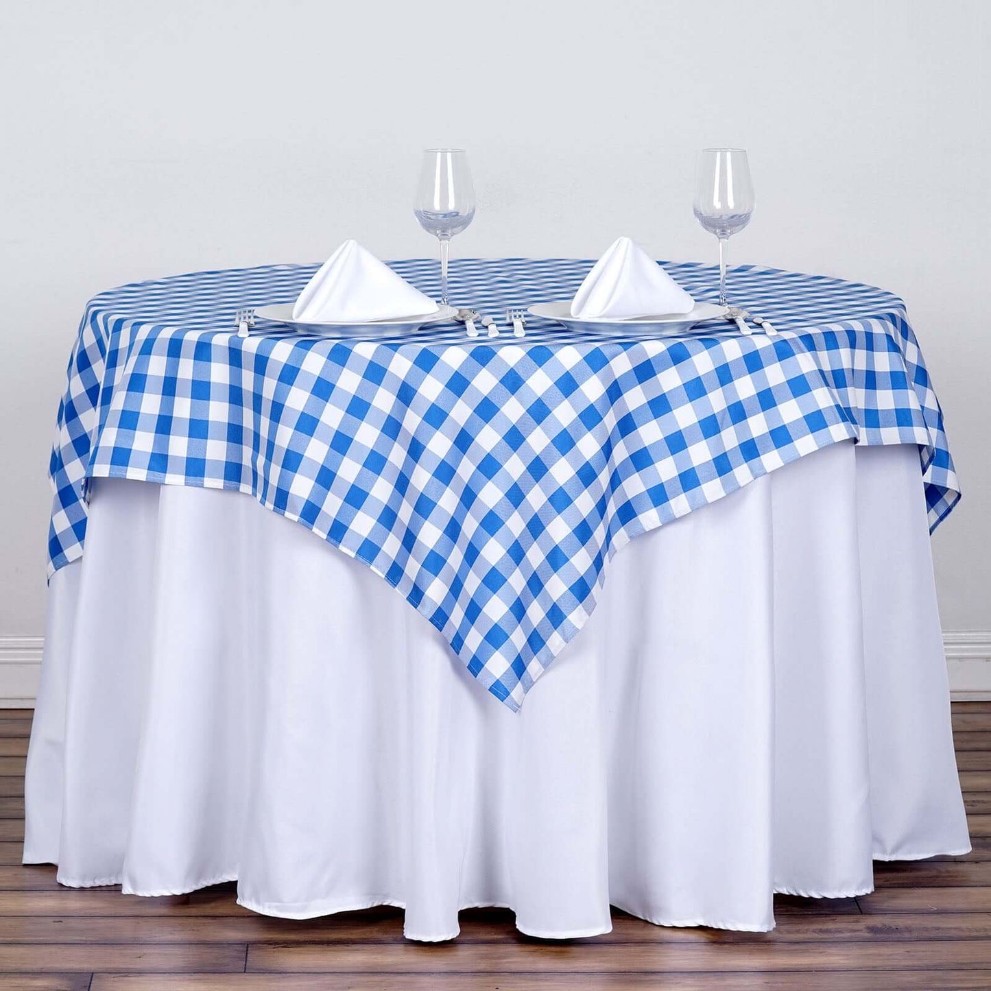 Polyester 54"x54" Table Overlay Square Tablecloth White/Blue - Checkered Buffalo Plaid Design for Casual Table Settings