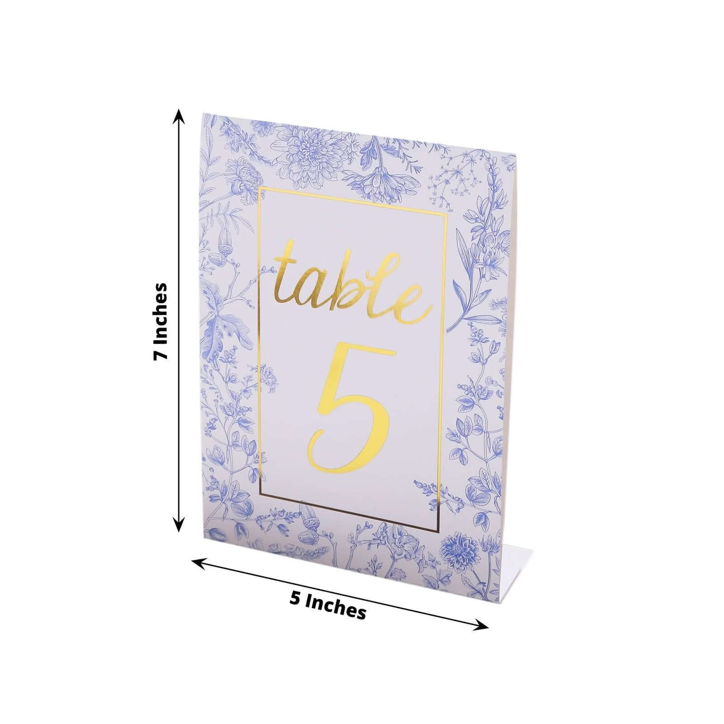 25-Pack Paper Wedding Table Numbers 1-25 White/Blue French Toile Design - Free Standing Double Sided Table Signs with Glam Gold Foil Numbers 7"