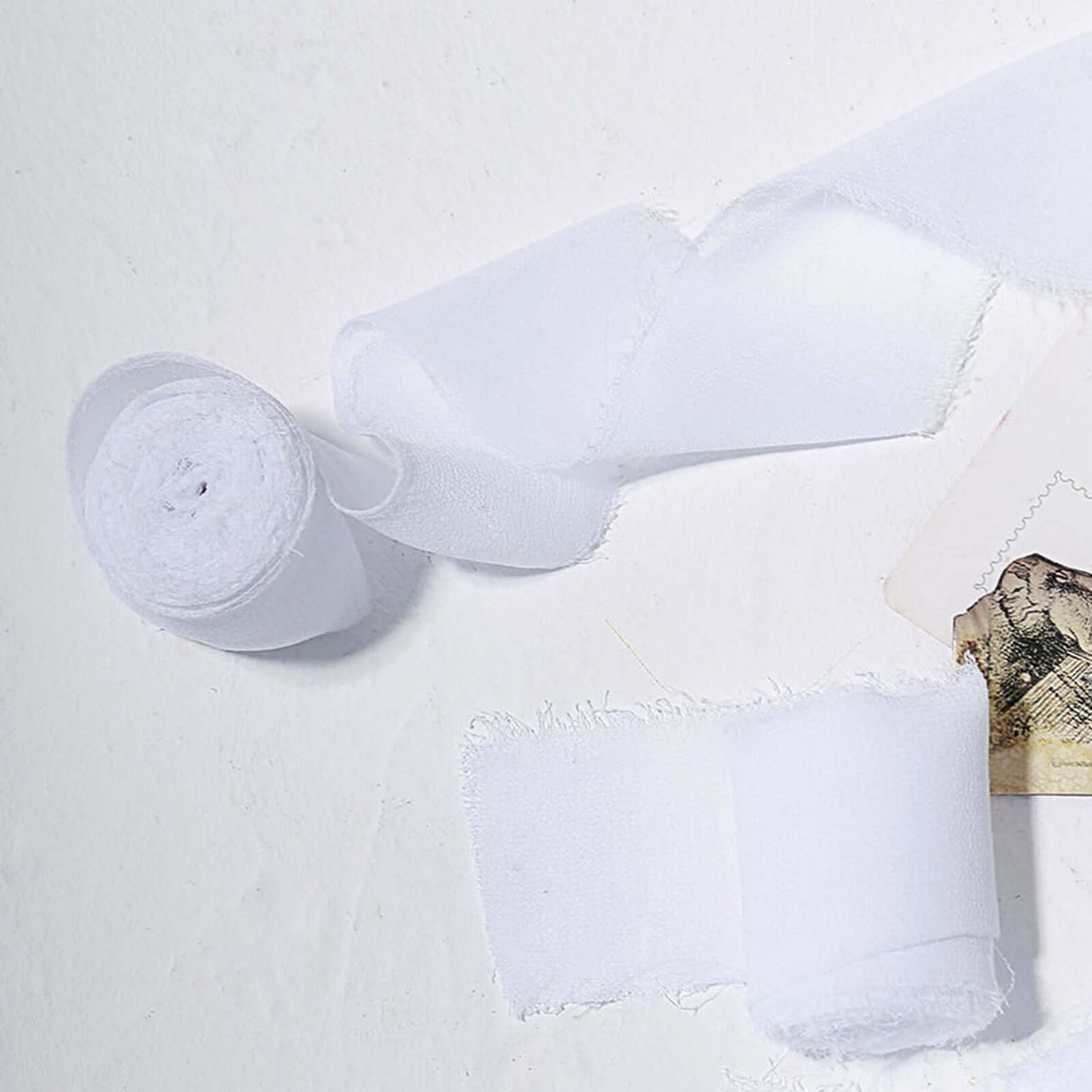 2 Pack 6yd White Silk-Like Chiffon Linen Ribbon Roll For Bouquets, Wedding Invitations Gift Wrapping