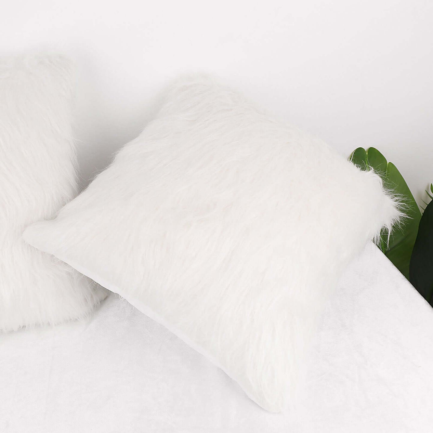 2 Pack 18" White Faux Fur Sheepskin Throw Pillow Cases, Square Pillow Covers