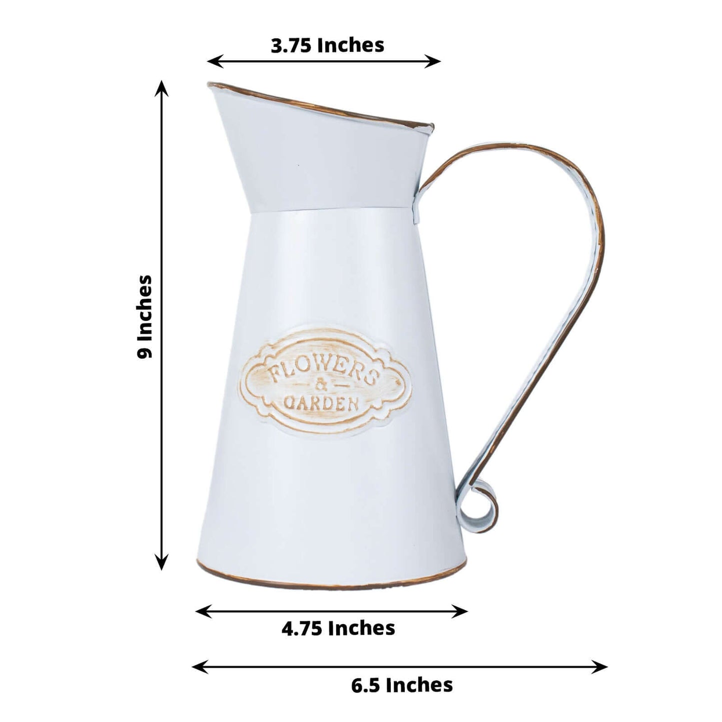 Metal Garden Water Pitcher Rustic Milk Jug Design - Shabby Chic Decorative Flower Vase 9"