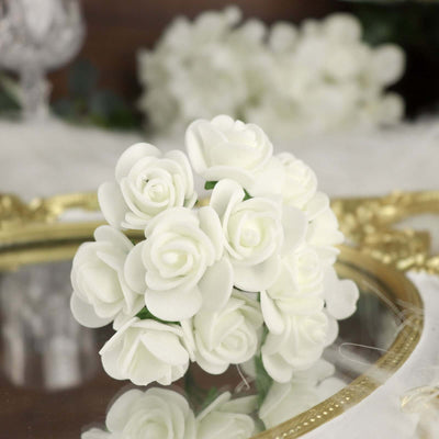 48 Roses 1" White Real Touch Artificial DIY Foam Rose Flowers With Stem, Craft Rose Buds