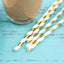 25-Pack Paper Straws White/Gold Striped - Stylish Disposable Straws for Drinks 8"