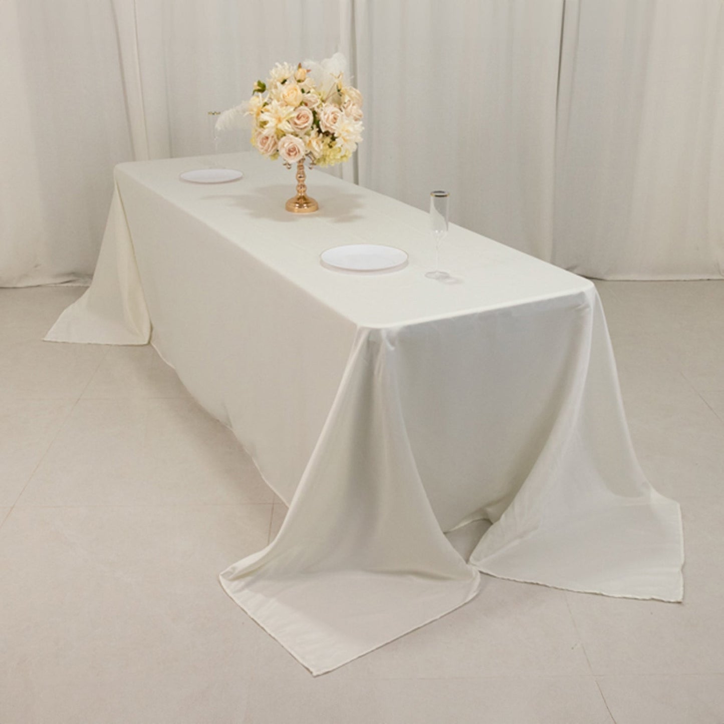 Lamour Satin 90"x156" Rectangle Tablecloth Ivory - Luxurious, Soft Seamless Table Cover