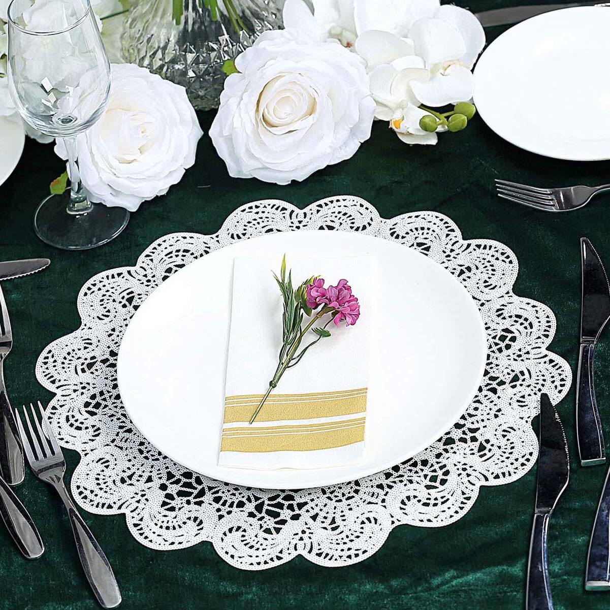 6-Pack Dining Table Mats Floral Lace Design White - Vinyl Non-Slip Surface with Vintage Appeal 15"