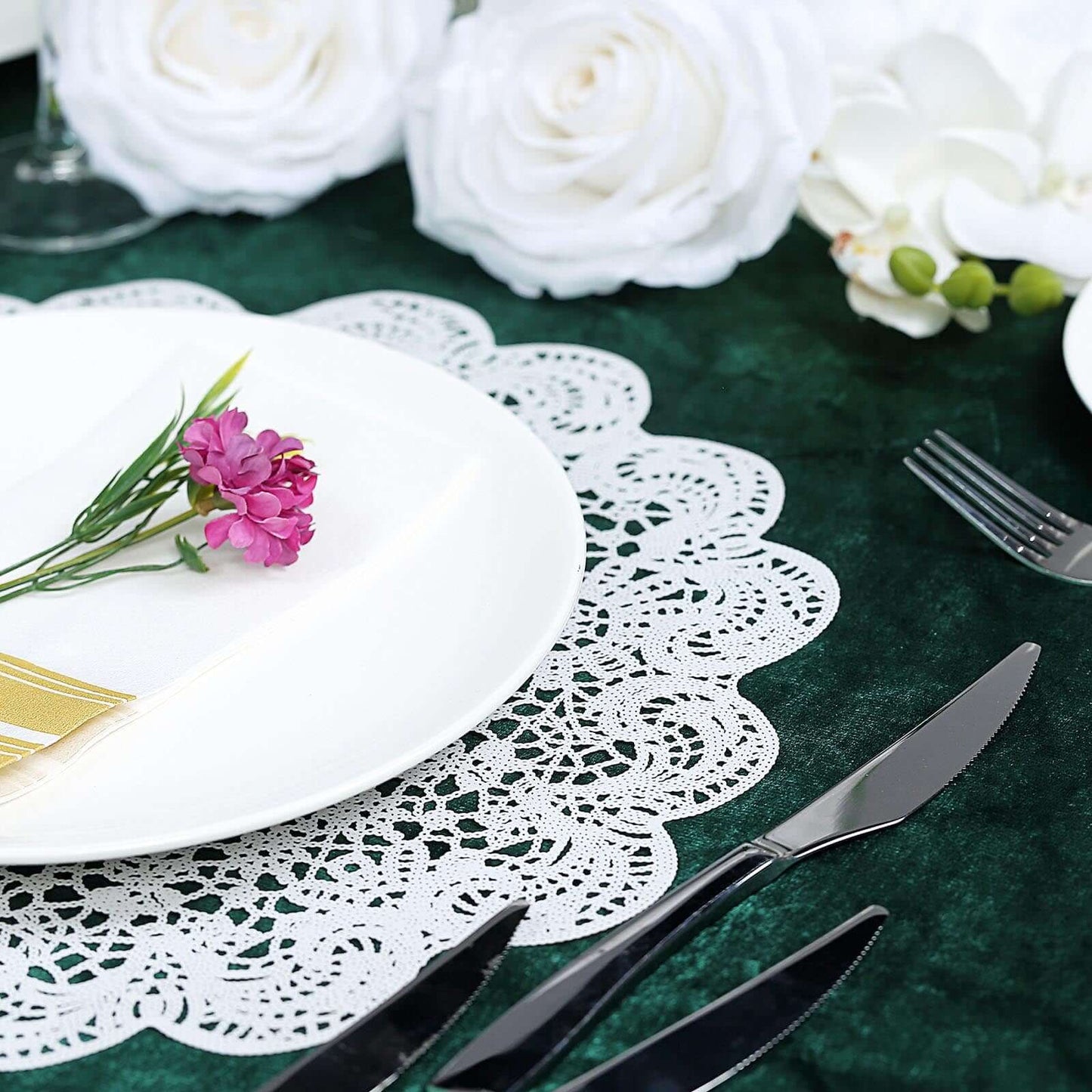 6-Pack Dining Table Mats Floral Lace Design White - Vinyl Non-Slip Surface with Vintage Appeal 15"