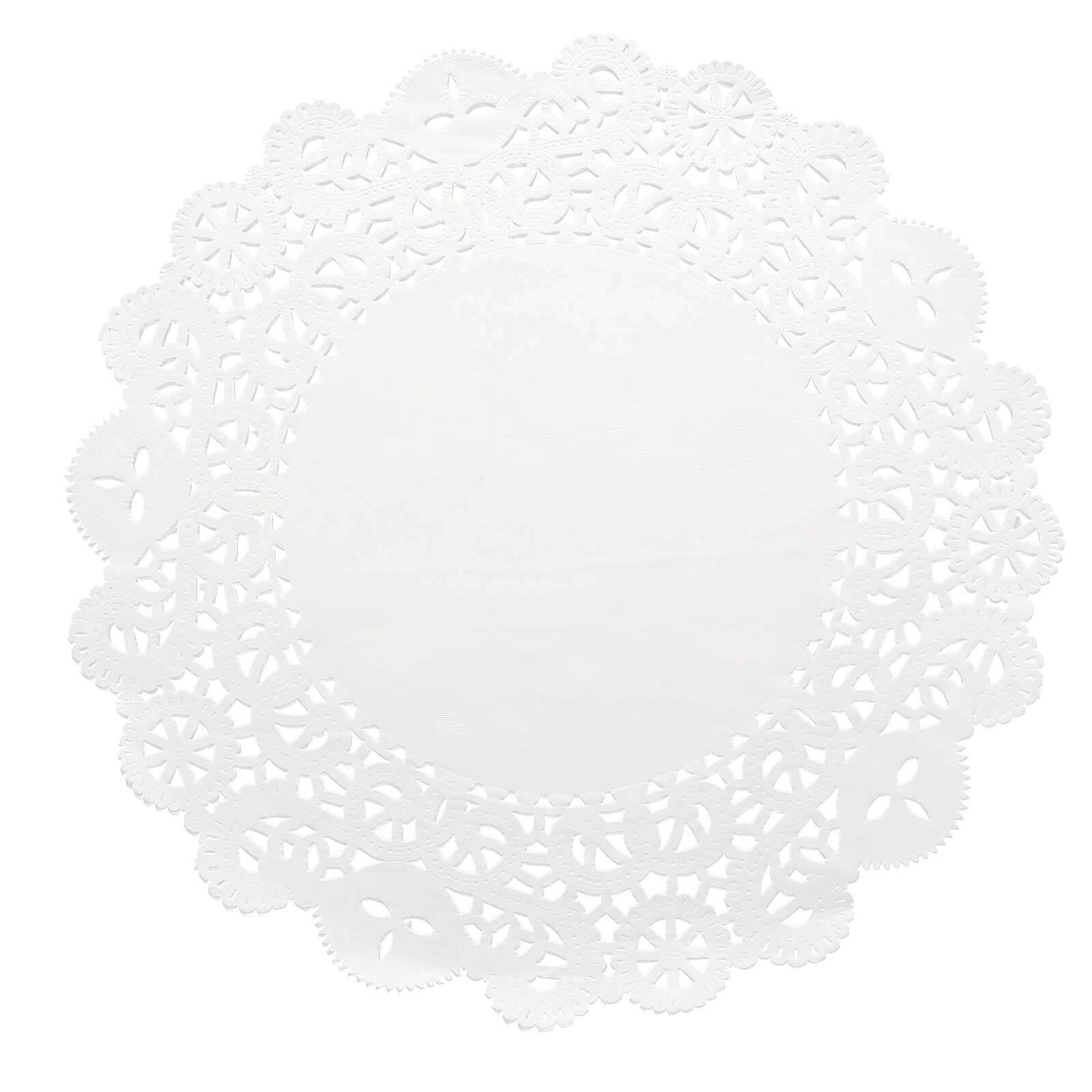 100 Pcs Paper 14" Round Placemats in White - Food Grade Lace Paper Doilies for Dessert Display & Table Decor