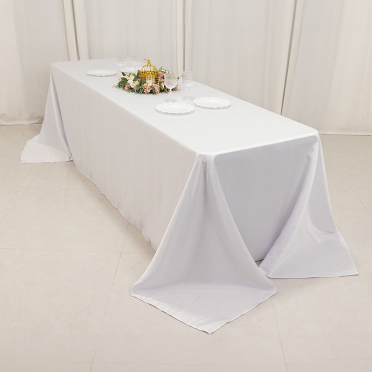 Lamour Satin 90"x156" Rectangle Tablecloth White - Luxurious, Soft Seamless Table Cover for Stylish Settings