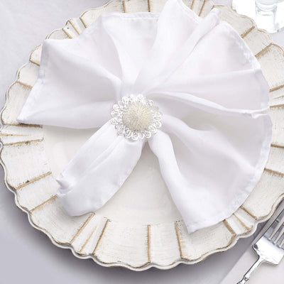 4 Pack 2" Elegant Silver Metal Floral Serviette Napkin Rings, Daisy Flower Buckle Napkin Holders