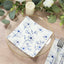 50-Pack Paper Cocktail Napkins with Blue Magnolia Flowers Print White - Highly 2 Ply Absorbent Soft Napkins for Beverages