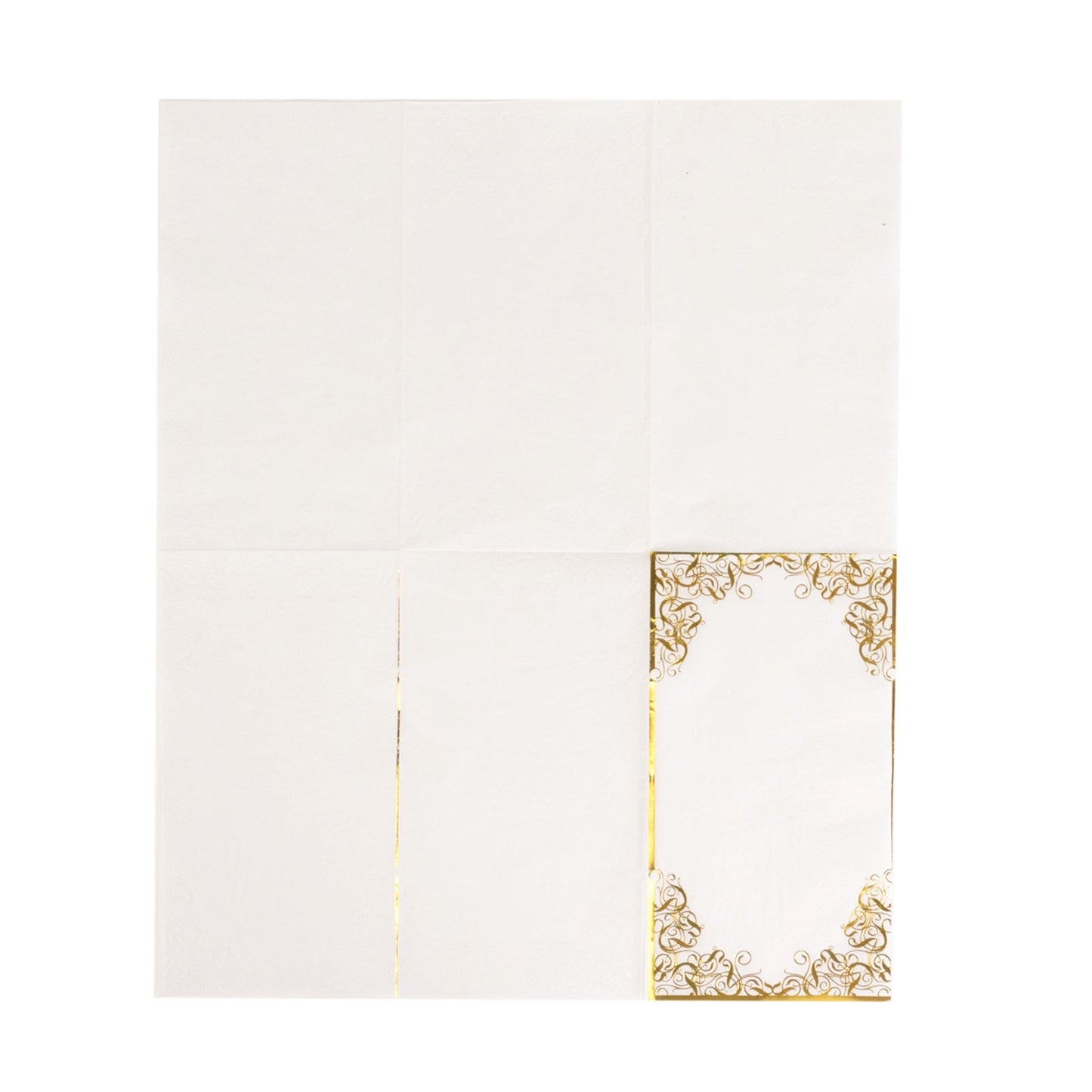 50-Pack Paper Dinner Napkins White with Gold Foil Lace Design 2 Ply - European Style Napkins for Parties 8"x4"