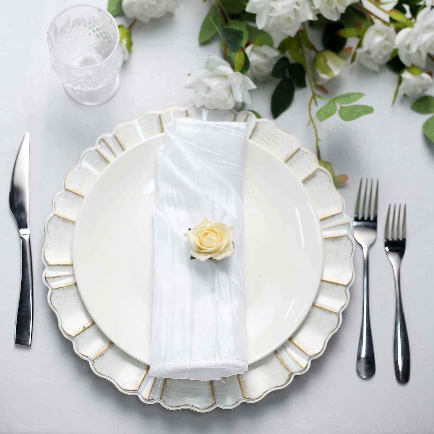 5 Pack Taffeta 20"x20" Napkins White - Accordion Crinkle Style Dinner Napkins for Upscale Dining