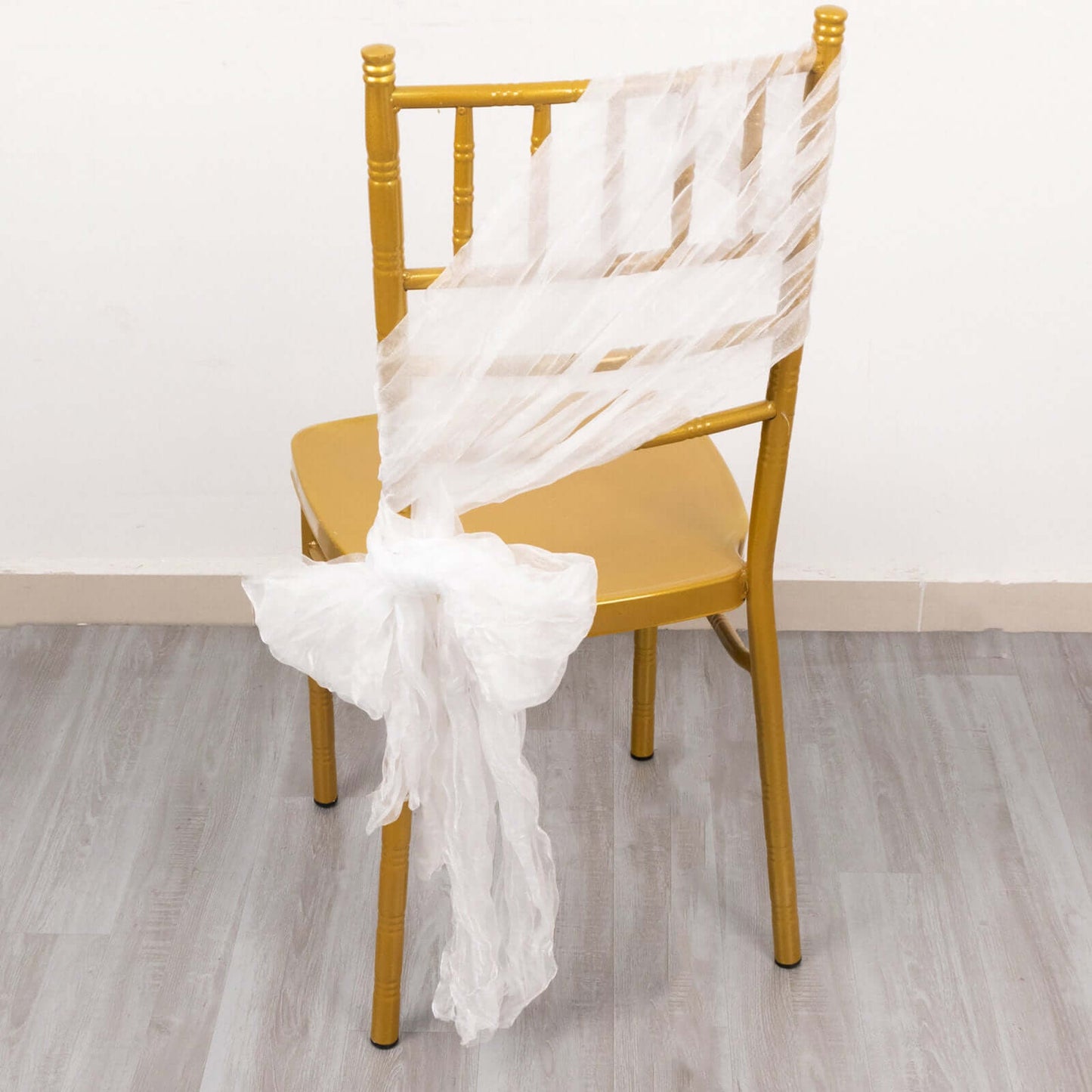 5 Pack Crinkled Organza Chair Sashes White with Shimmer Chiffon Layers - Stylish Sheer Decor for Weddings & Gatherings