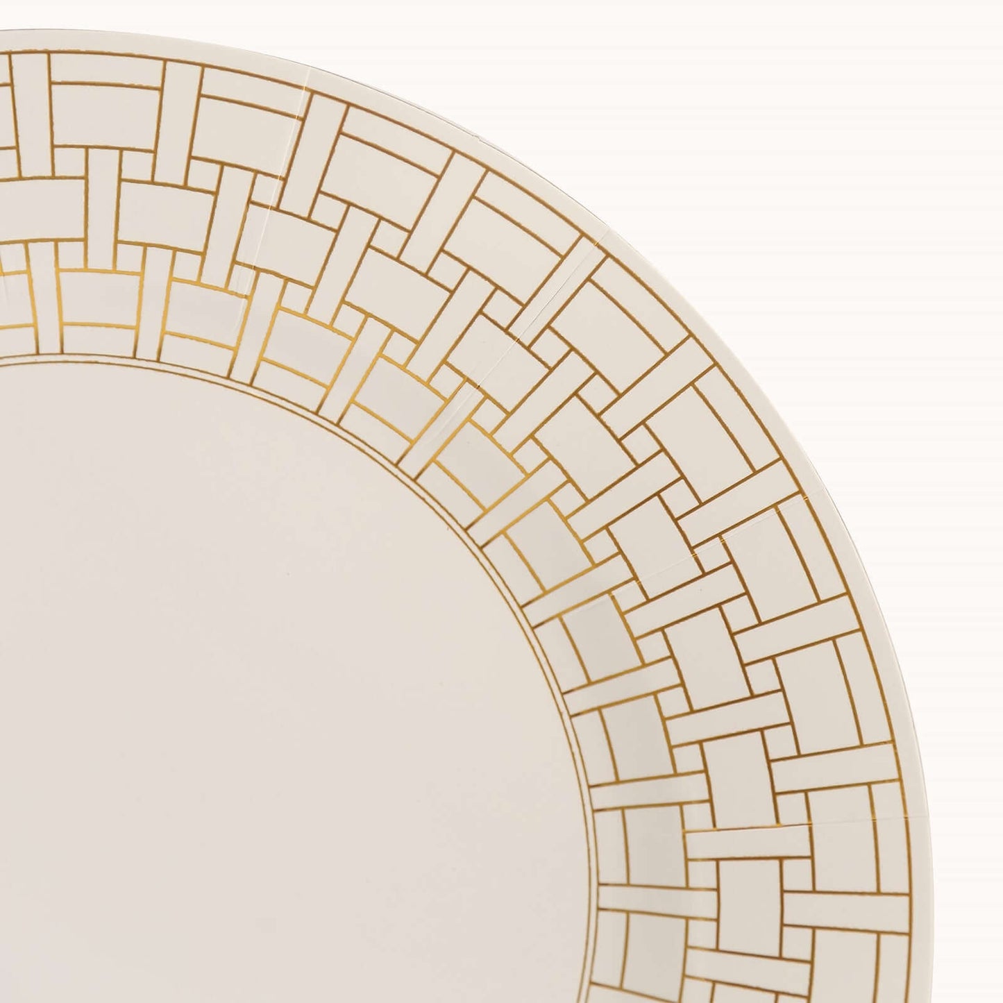 10-Pack Cardstock Paper Charger Plates in White with Gold Basketweave Pattern Rim - 650GSM Cardboard Placemats for Weddings & Banquets 13"