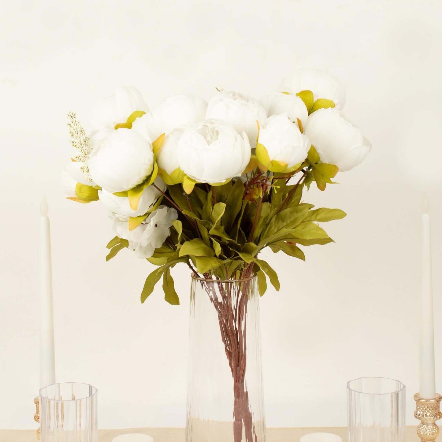2 Pack 19" White Artificial Peony Flower Wedding Bouquets, Faux Silk Flower Arrangements