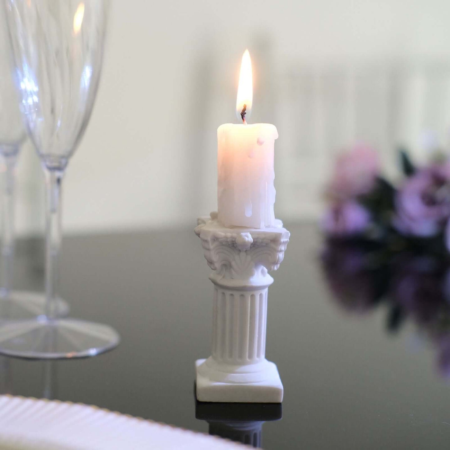6-Pack Resin Roman Column Pillar Pedestal Candle Holders, Greek Statue Antique White Stands Sturdy Decorative Design 2.5"