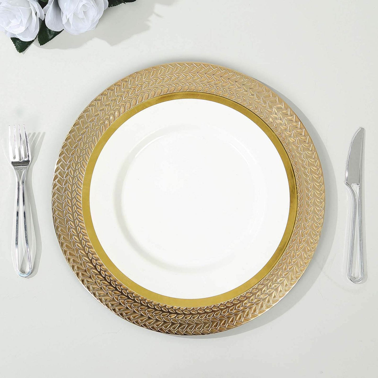 6-Pack Acrylic Round Charger Plates 13" in Gold with Wheat Pattern Rim, Stylish Dinner Party Charger Tableware