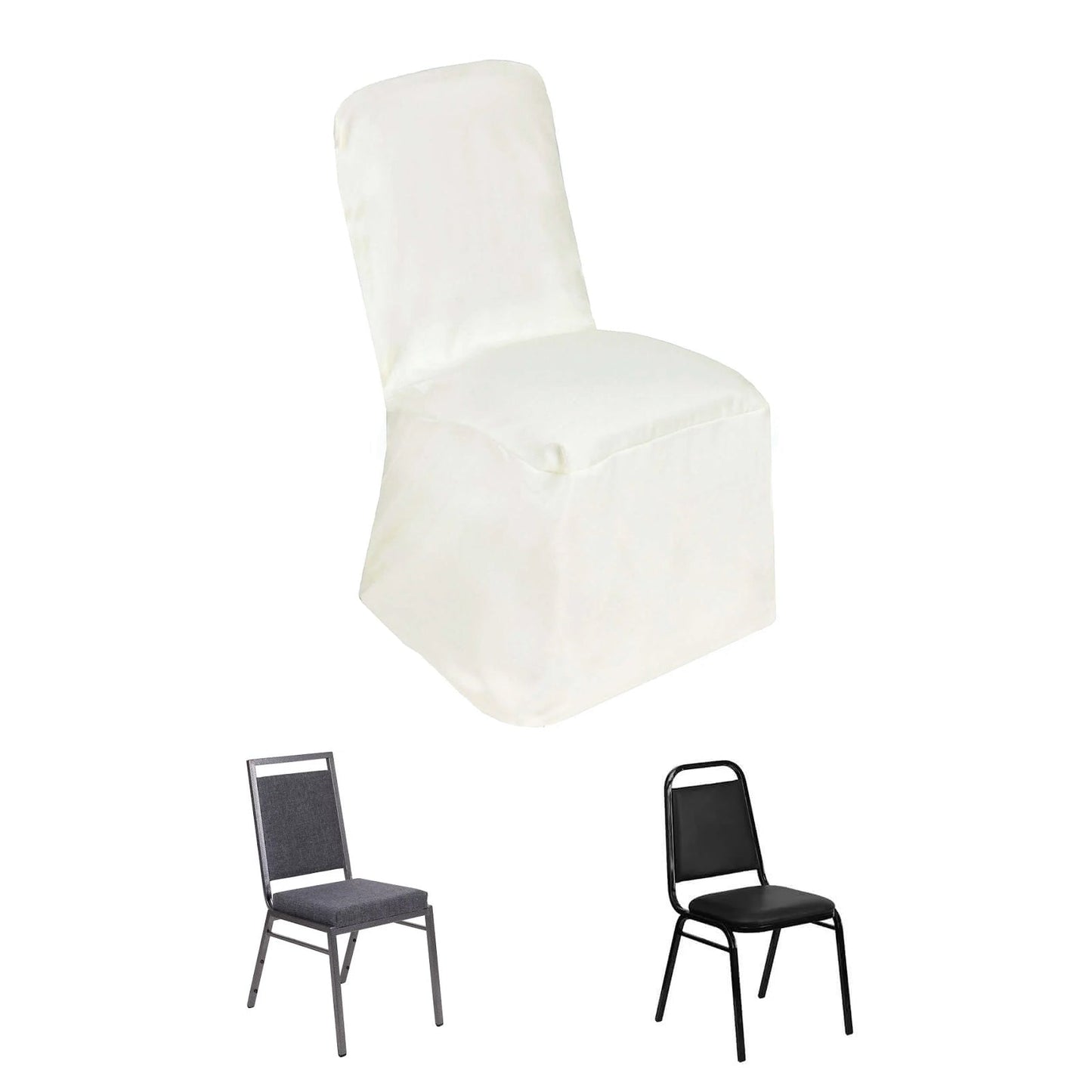 Polyester Chair Cover with Square Top for Banquet Chairs Ivory - Durable Reusable Slip-On Cover