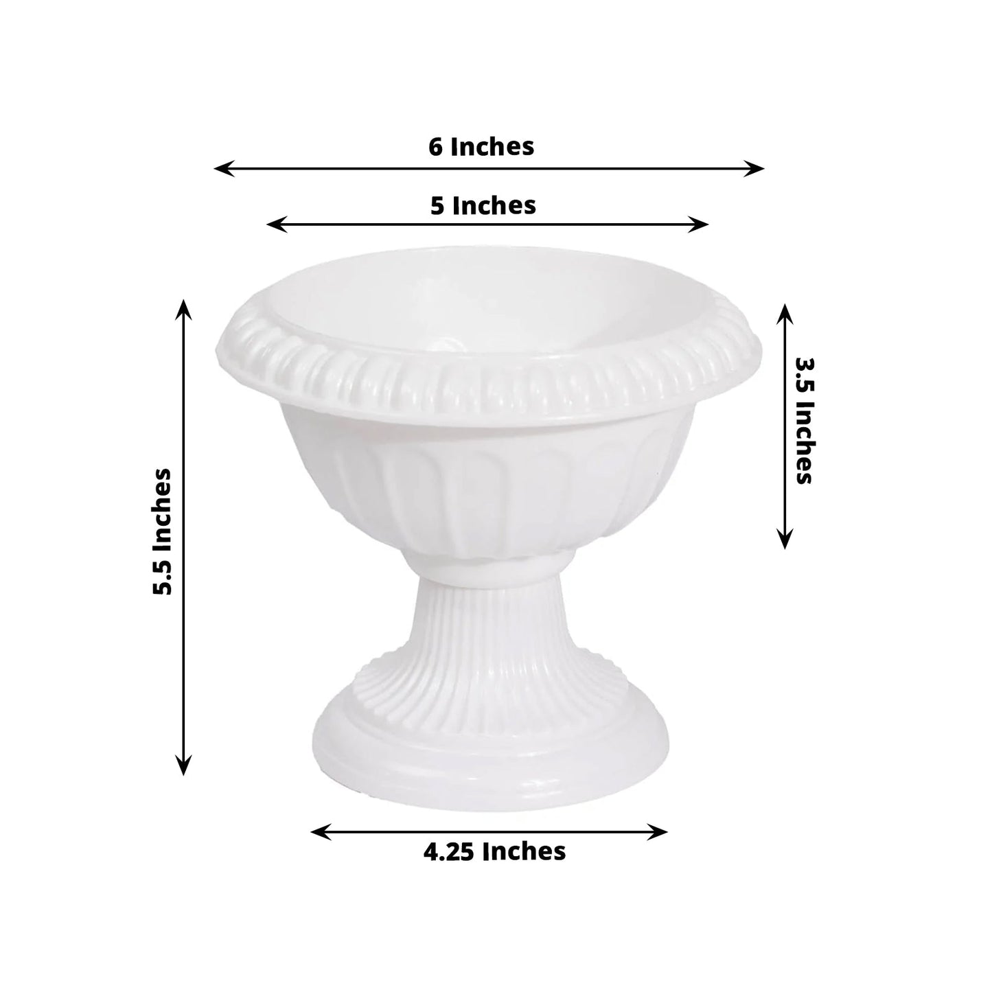 4-Pack Plastic Flower Pot Vases Roman Style White - Classic Floral Urn Planter Table Centerpieces 6"