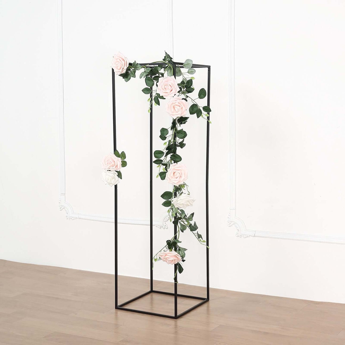2-Pack Wedding Flower Stand Matte Black Metal Geometric Column Frame Rectangular - Versatile Floral Pedestal for Upscale Arrangements 48"
