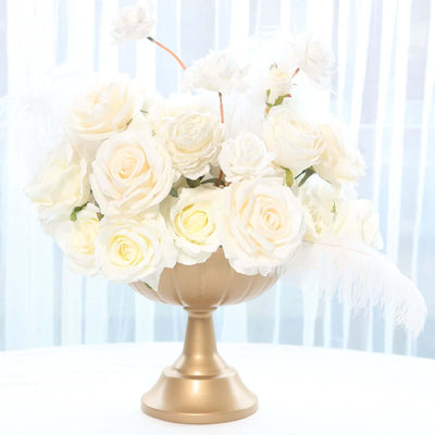 4-Pack Metal Compote Pedestal Bowl Flower Vases in Grecian Urn Style Gold - Refined Floral Wedding Table Centerpieces 8.5"