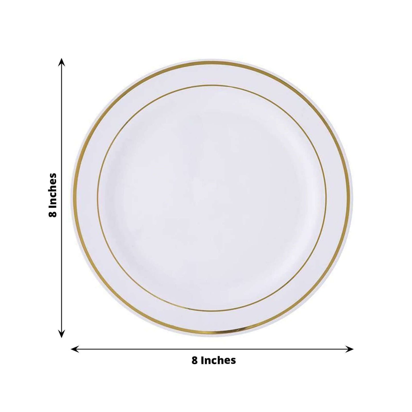 10-Pack Plastic Dessert Plates White with TrÃ¨s Chic Gold Rim - Disposable Plates for Parties 8"