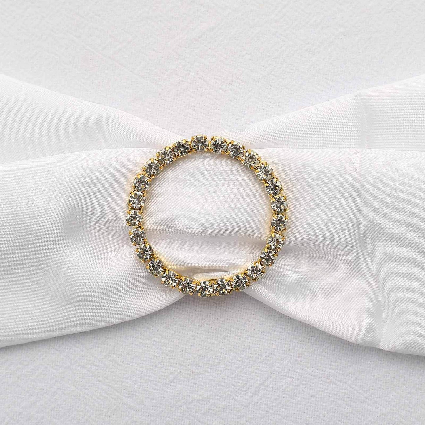 Rhinestone Chair Sash Band Buckle Gold 2" Circle Metal - Glittering Diamond Bow Pin for Chair Sashes & Wedding Decor
