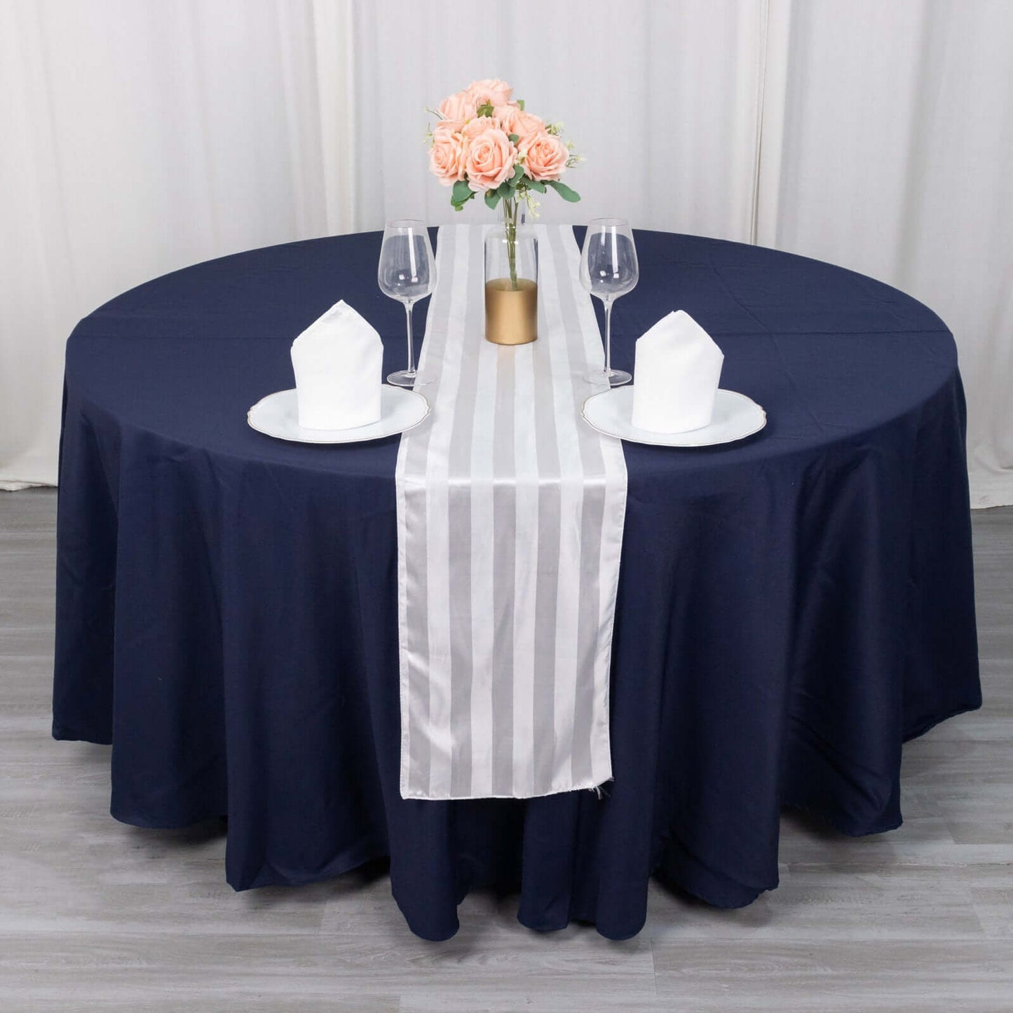 Satin 12"x108" Table Runner White - Stripe Classic Wedding & Event Table Decor