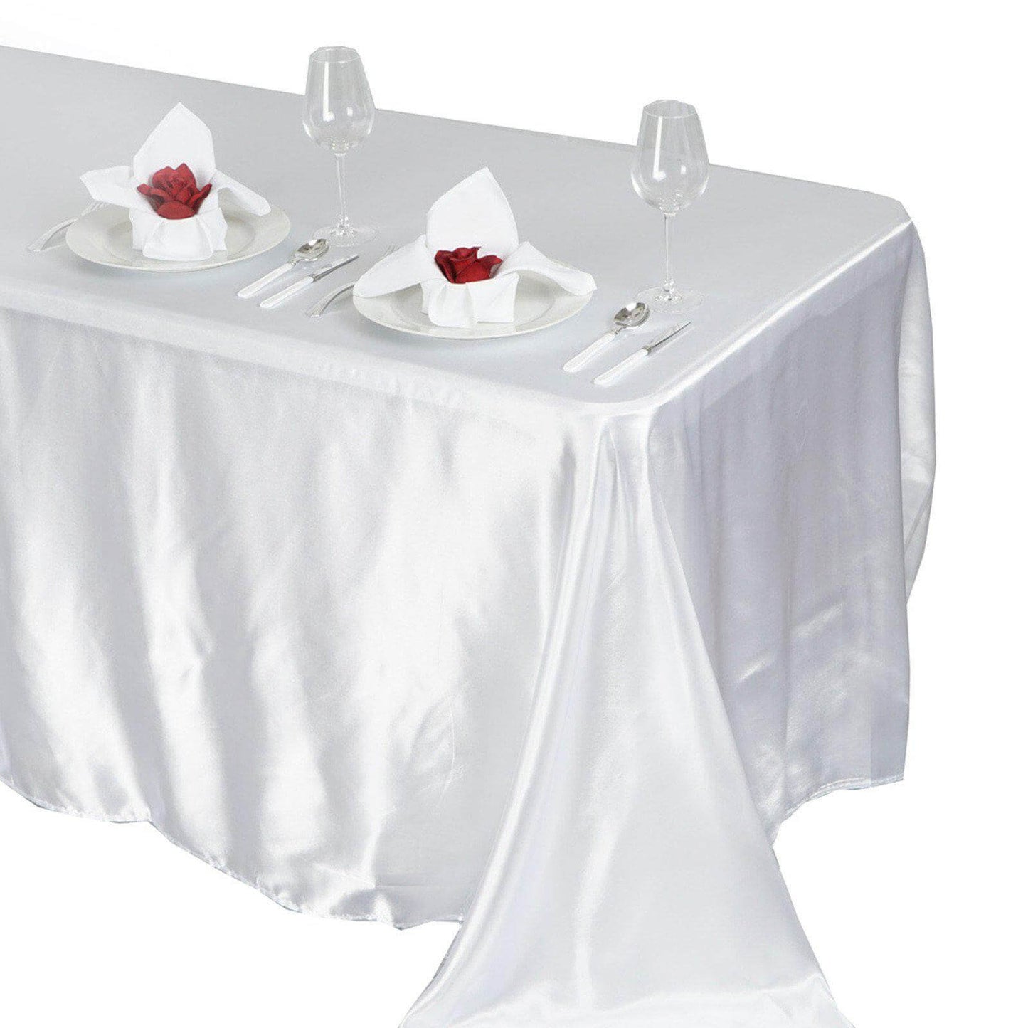 Satin Rectangular 90"x132" Tablecloth White - Seamless Stylish Table Cover for Weddings and Parties