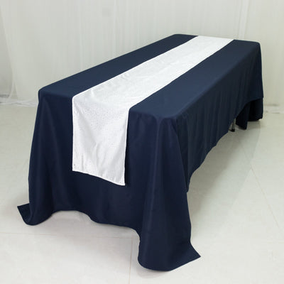 White Scuba Table Runner with Rhinestone Accents - 12’’x108’’ Wrinkle-Free Table Linen - Runners