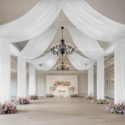 White Sheer Backdrop Drape â€“ 5ftx32ft Wedding Arch & Ceiling Decor Panel Wrinkle Free with Soft Shimmer - Backdrops