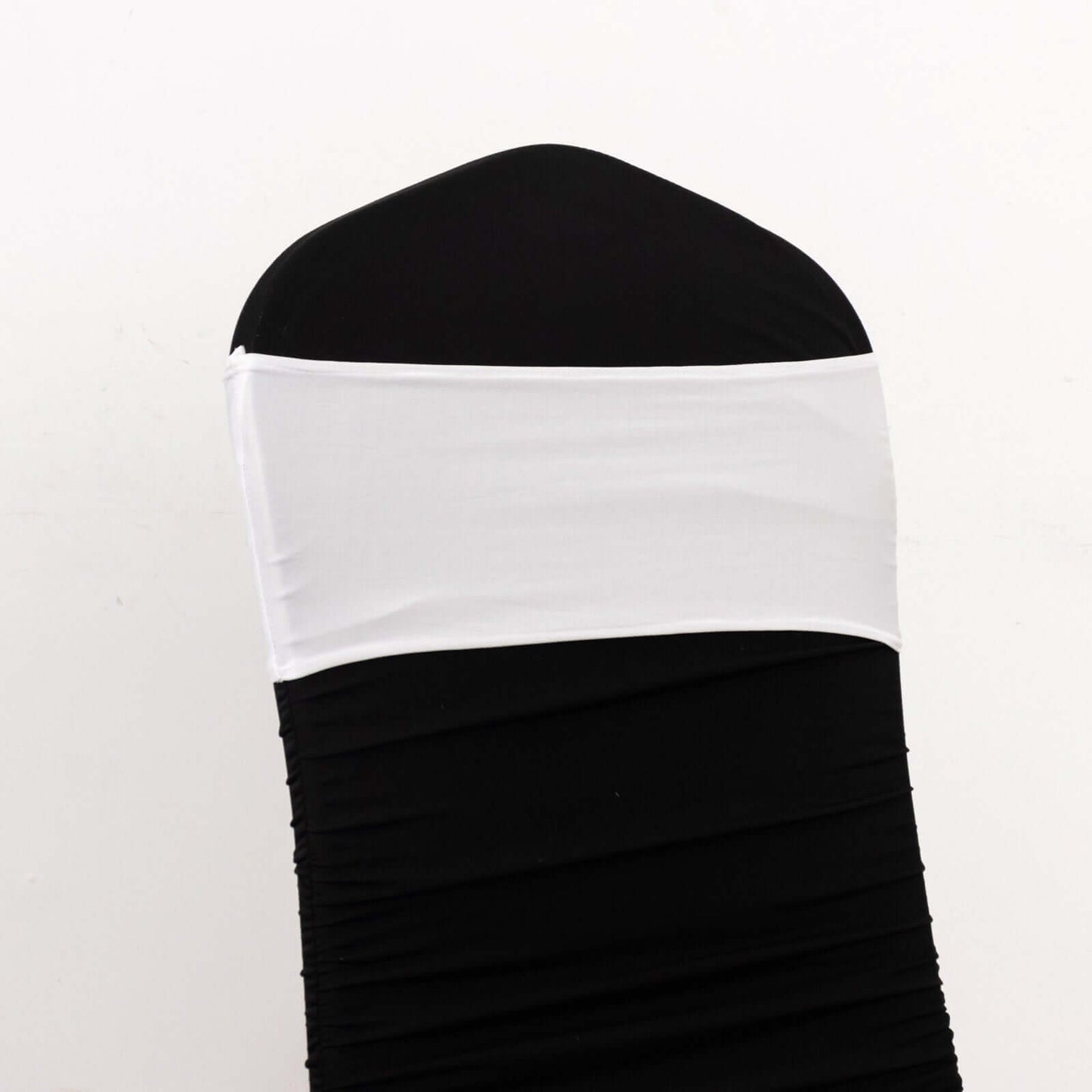 5 Pack Spandex Chair Sashes White with Gold Rhinestone Buckles - Reusable Four-Way Stretch Sash Bands for Classy & Effortless Wedding & Party Decor 5"x14"