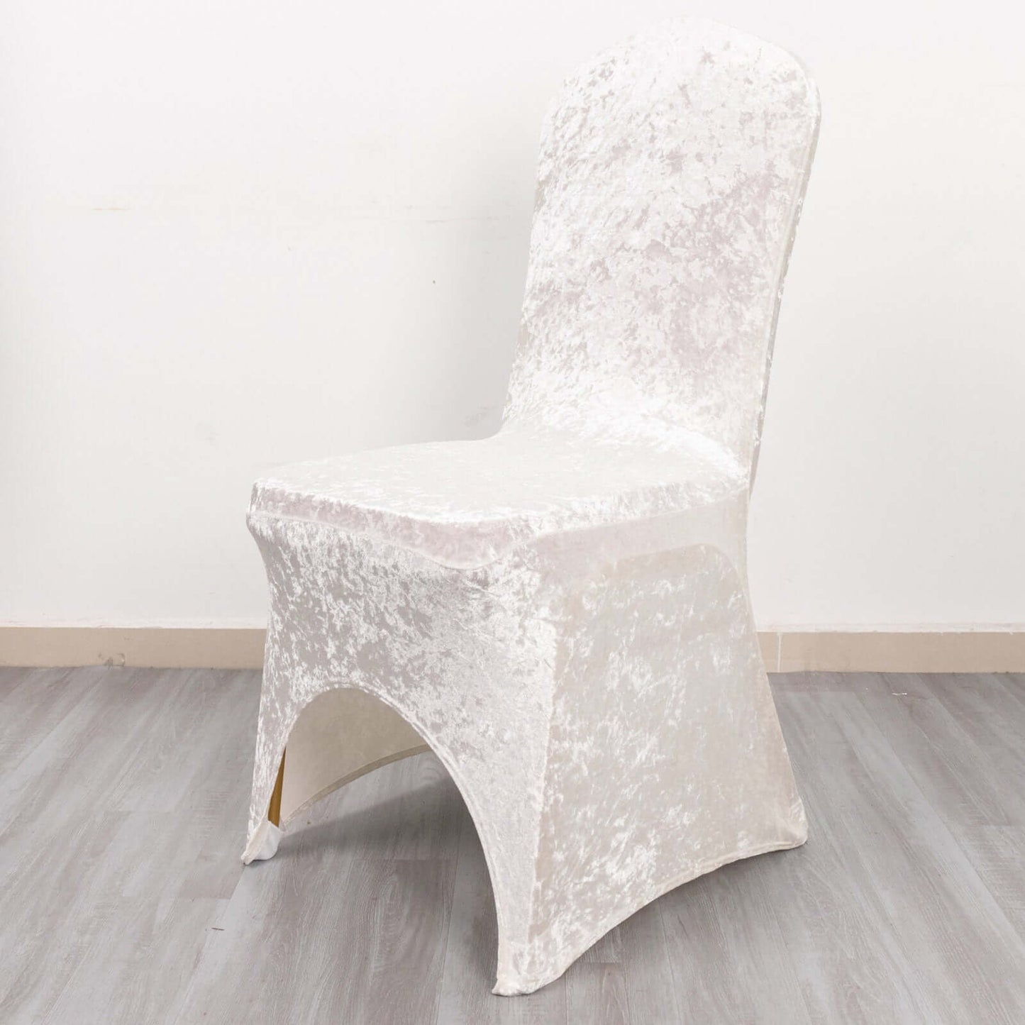 Crushed Velvet Spandex Banquet Chair Cover Fitted Slipcover White - Stretch 190GSM Slipcover with Foot Pockets for Weddings & Events